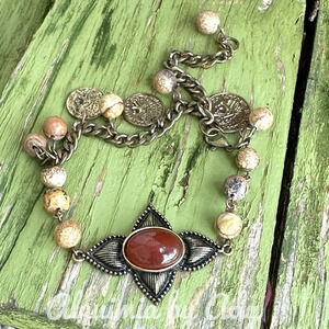 Vintage handmade rosary link adjustable multi charm picture jasper bracelet